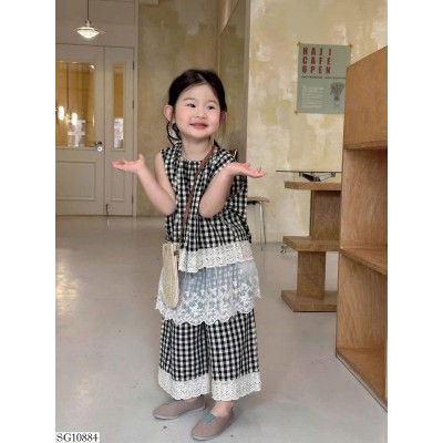 SG10884 SET KẺ CARO PHỐI REN PREMIUM