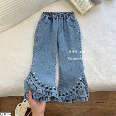 QG4186 QUẦN JEAN ỐNG LOE THÊU HOA BG