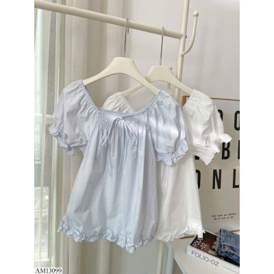 AM13099  ÁO SƠ MI BBD CỔ NHÚN THẮT NƠ CHO NỮ