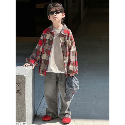 ST6146 SET ÁO SƠ MI KẺ CARO MIX QUẦN JEAN SUÔNG