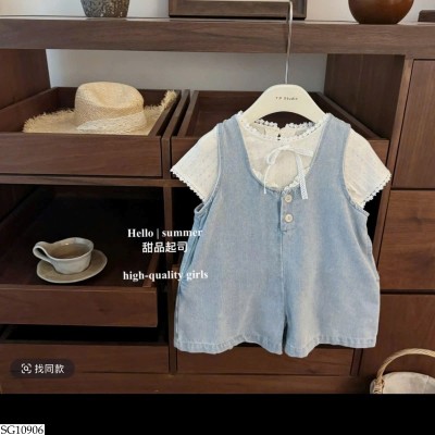 SG10906 SET ÁO CỘC TAY MIX YẾM QUẦN DENIM BG
