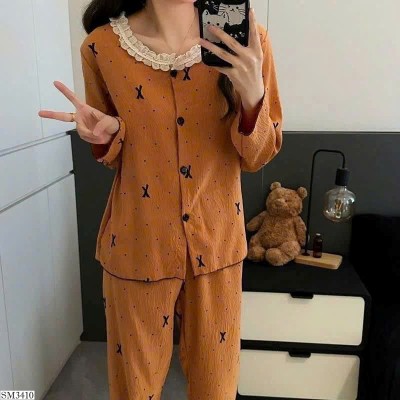 SM3410 BỘ NGỦ DÀI TAY VIỀN REN CỔ