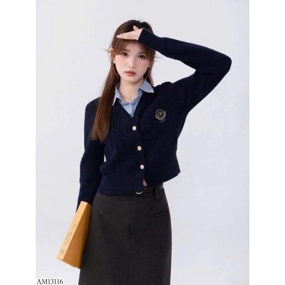 AM13116 ÁO CARDIGAN LEN MIX CỔ SƠ MI