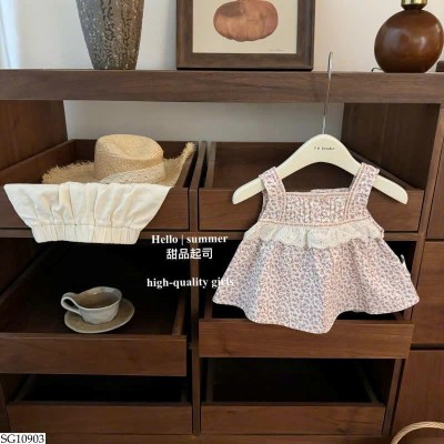 SG10903 SET ÁO HOA NHÍ MIX SHORT TRẮNG BG