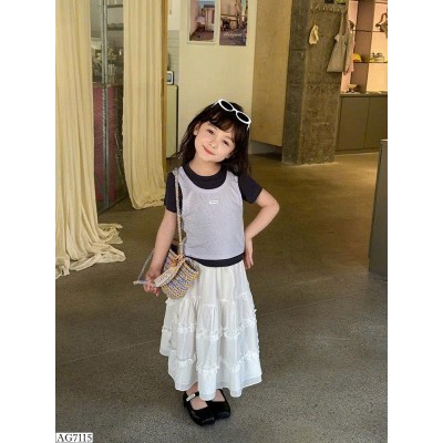 AG7115 ÁO COTTON GIẤY GIẢ 2 LỚP GILE AMBBKIDS