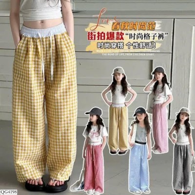 QG4198 QUẦN SUÔNG KẺ ỐNG RỘNG CẠP CHUN BG