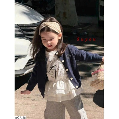 AG7138 ÁO DÀI TAY MIX CARDIGAN MÈO KITTY NINGLI BG