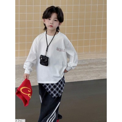 ST6177 SET ÁO PHÔNG DÀI TAY MIX QUẦN SUÔNG KẺ