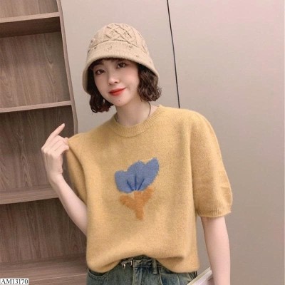AM13170 ÁO LEN CỔ TRÒN HÌNH BÔNG HOA