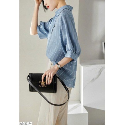 AM13174 ÁO SƠ MI KẺ TAY BỒNG CHO NỮ
