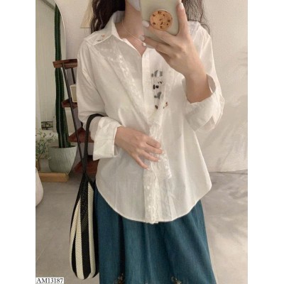 AM13187 ÁO SƠ MI THÊU PHỐI KHĂN REN NỮ