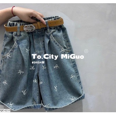 QG4210 QUẦN SHORT DENIM HỌA TIẾT NƠ CHO BÉ