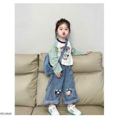 SG10946 SET ÁO THUN DÀI TAY MIX QUẦN JEAN THÊU BÉ GÁI