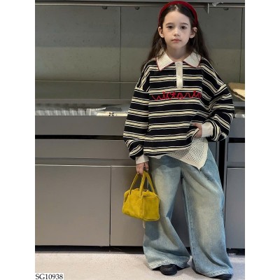 SG10938 SET ÁO KẺ MIX QUẦN JEAN ỒNG RỘNG BG