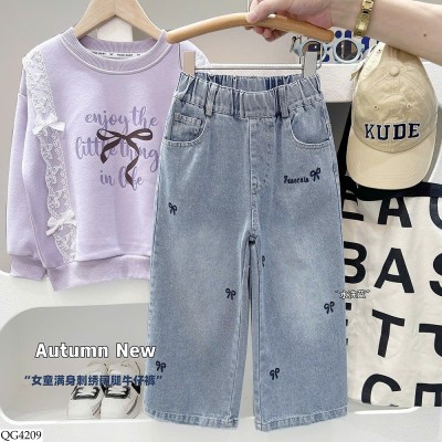 QG4209 QUẦN JEAN SUÔNG THÊU NƠ BG KACADY
