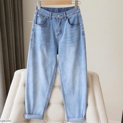 QM4592 QUẦN BAGGY JEANS CẠP CÚC PHỐI CHUN