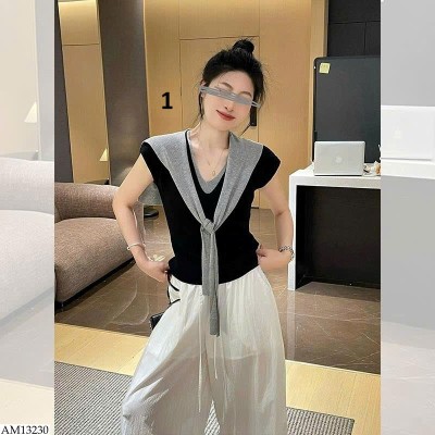 AM13230 ÁO CỔ V KÈM KHĂN NỮ