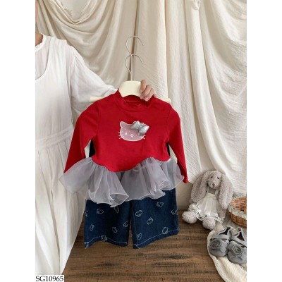 SG10965 SET ÁO MÈO KITTY MIX QUẦN JEAN BG