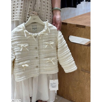 AG7178  ÁO DẠ TWEED ĐÍNH NƠ CHO BÉ