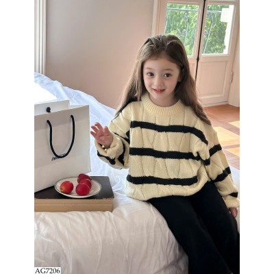 AG7206 ÁO LEN KẺ MÀU CHO BÉ GÁI HÃNG AMBB