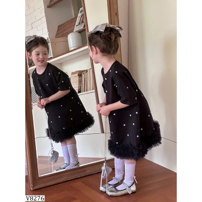 V8276 VÁY CHẤM BI PHỐI VOAN AMBBKIDS