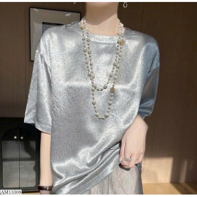 AM13308  ÁO CỔ TRÒN LỤA SATIN BÓNG