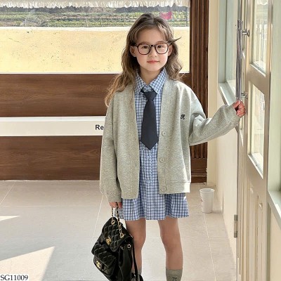 SG11009 SET VÁY KẺ CARO MIX ÁO CARDIGAN AMBB BG