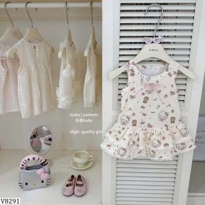 V8291 VÁY SÁT NÁCH VIỀN REN HELLO KITTY