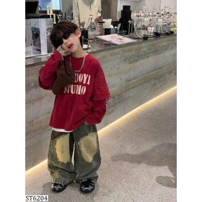 ST6204 SET ÁO DÀI TAY MIX QUẦN JEAN LOANG TAIRU