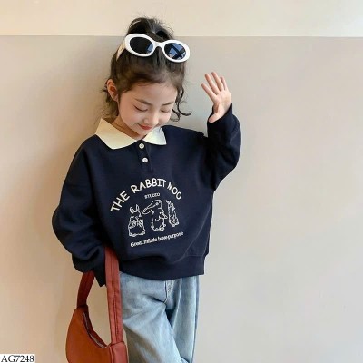AG7248 ÁO NỈ PHỐI CỔ CHO BÉ GÁI