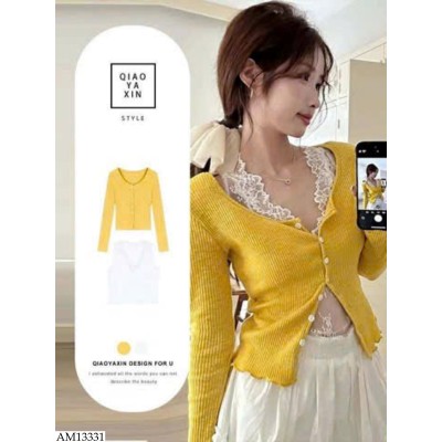 AM13331 ÁO REN PHỐI CARDIGAN NỮ