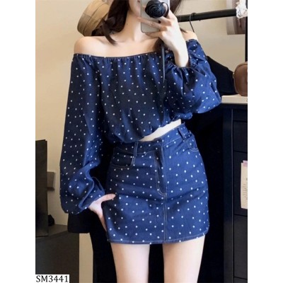 SM3441 SET ÁO TRỄ VAI MIX CHÂN VÁY CHẤM BI