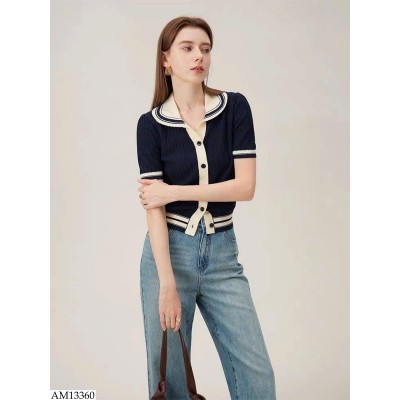 AM13360 ÁO CỘC TAY PHỐI CỔ MÀU CHO NỮ
