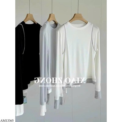 AM13365 ÁO DÀI TAY CỔ TRÒN PHỐI VIỀN NỮ