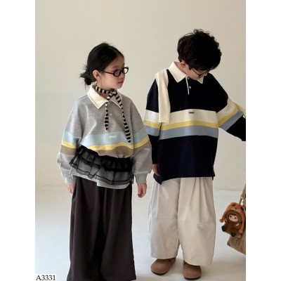 A3331 ÁO POLO NỈ KẺ CHO BÉ