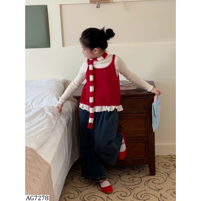 AG7278 SET ÁO LEN ĐỎ CHO BÉ