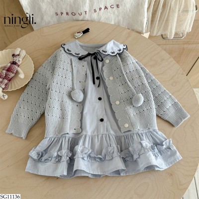 SG11136 SET VÁY MIX ÁO LEN CARDIGAN NINGLI