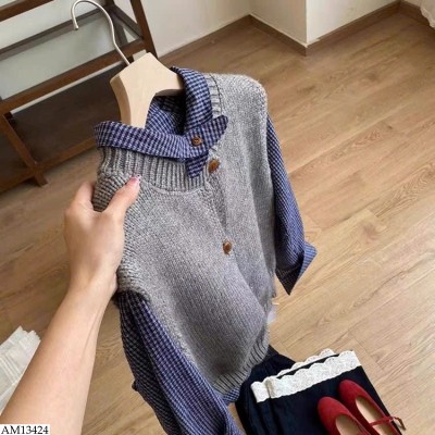 AM13424 SET ÁO LEN GILE PHỐI SƠ MI KẺ