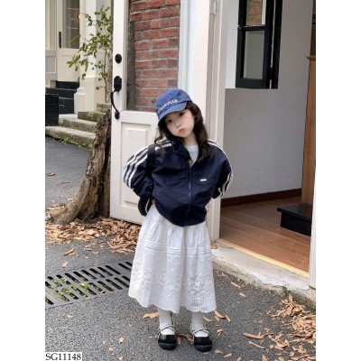 SG11148 SET ÁO KHOÁC MIX VÁY REN TRẮNG BG