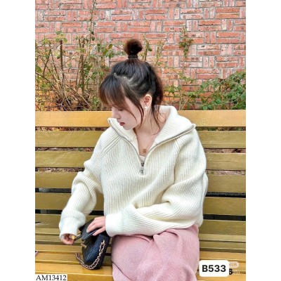 AM13412 ÁO LEN KÉO KHÓA CỔ NỮ