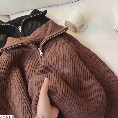 AM13413 ÁO LEN KÉO KHÓA CỔ NỮ