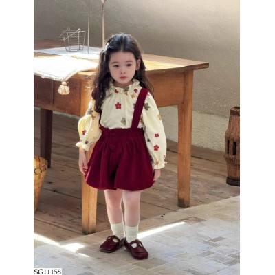 SG11158 SET ÁO HOA MIX QUẦN YẾM ĐỎ BG