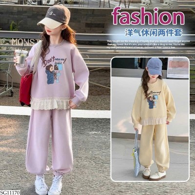 SG11170 BỘ NỈ HOẠT HÌNH PHỐI REN BG