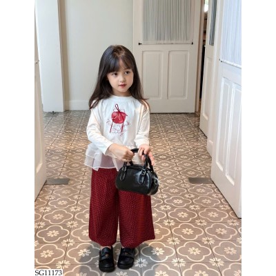 SG11173 SET ÁO VIỀN REN MIX QUẦN CHẤM BI BG