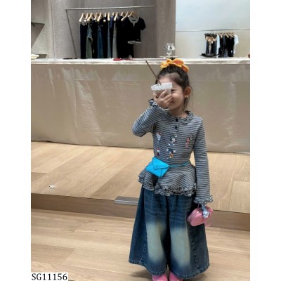 SG11156 SET ÁO KẺ DÀI TAY MIX QUẦN JEAN SUÔNG