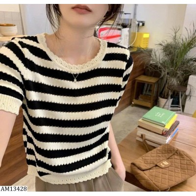 AM13428 ÁO DỆT KIM KẺ CỘC TAY NỮ