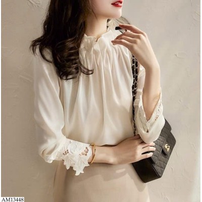 AM13448 ÁO CỔ NHÚN PHỐI REN TIỂU THƯ CHO NỮ 
