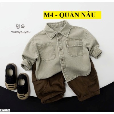 ST6258 SET ÁO SƠ MI KAKI + QUẦN TÚI HỘP CHO BÉ