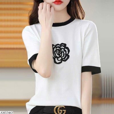 AM13463 ÁO HOA CỘC TAY PHỐI VIỀN NỮ