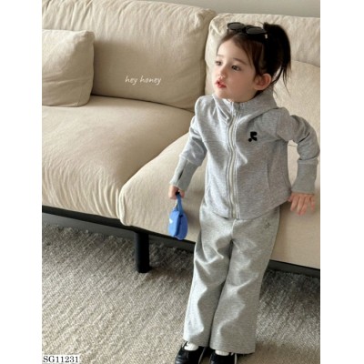 SG11231 SET BỘ ÁO KHOÁC NỈ MŨ + QUẦN ỐNG LOE BÉ GÁI